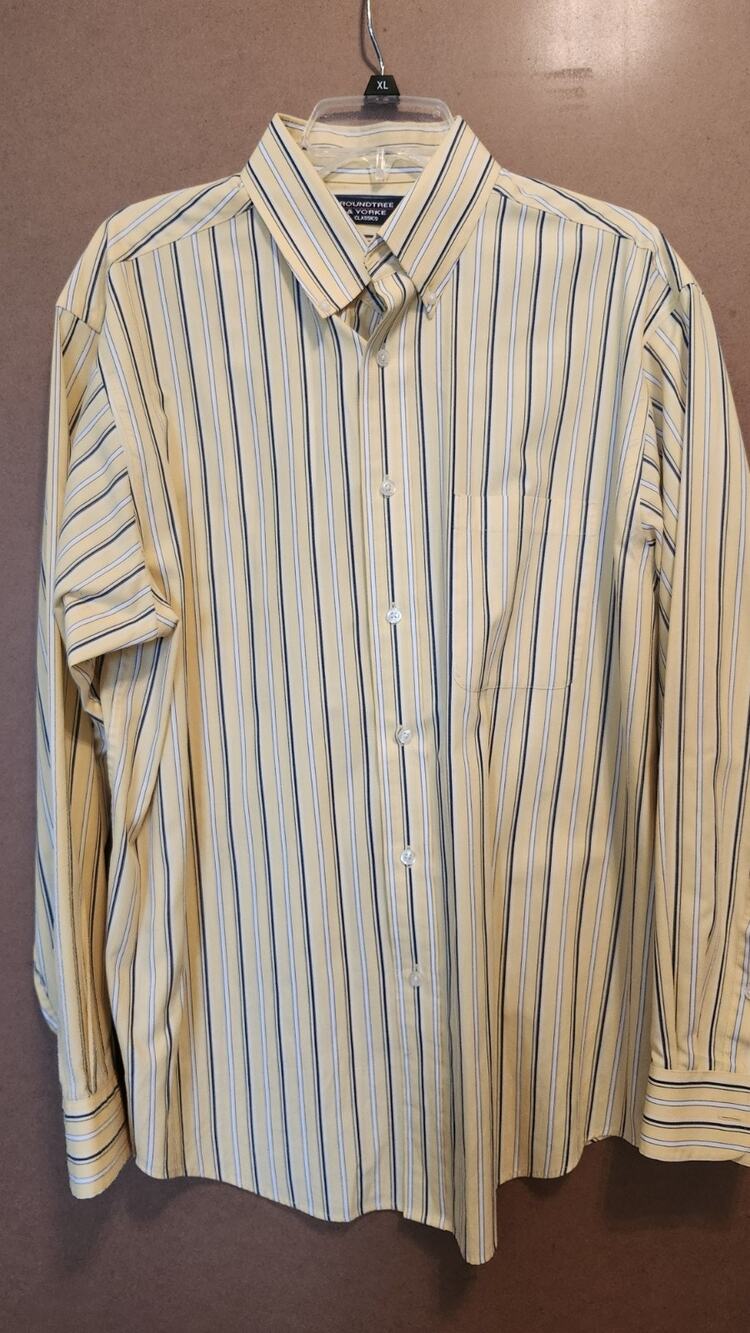 Roundtree & Yorke Mens Large Shirt Striped Cotton Blend Long Sleeve L #519